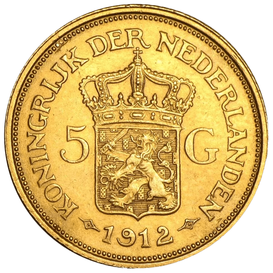 5 Dutch Gulden Gold Coin - 1912 Wilhelmina thumbnail 2