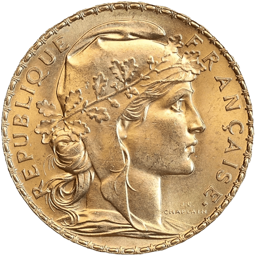 1909 Napoleon Gold Coin - 20 French Francs (Coq de Chaplain)  — photo 1