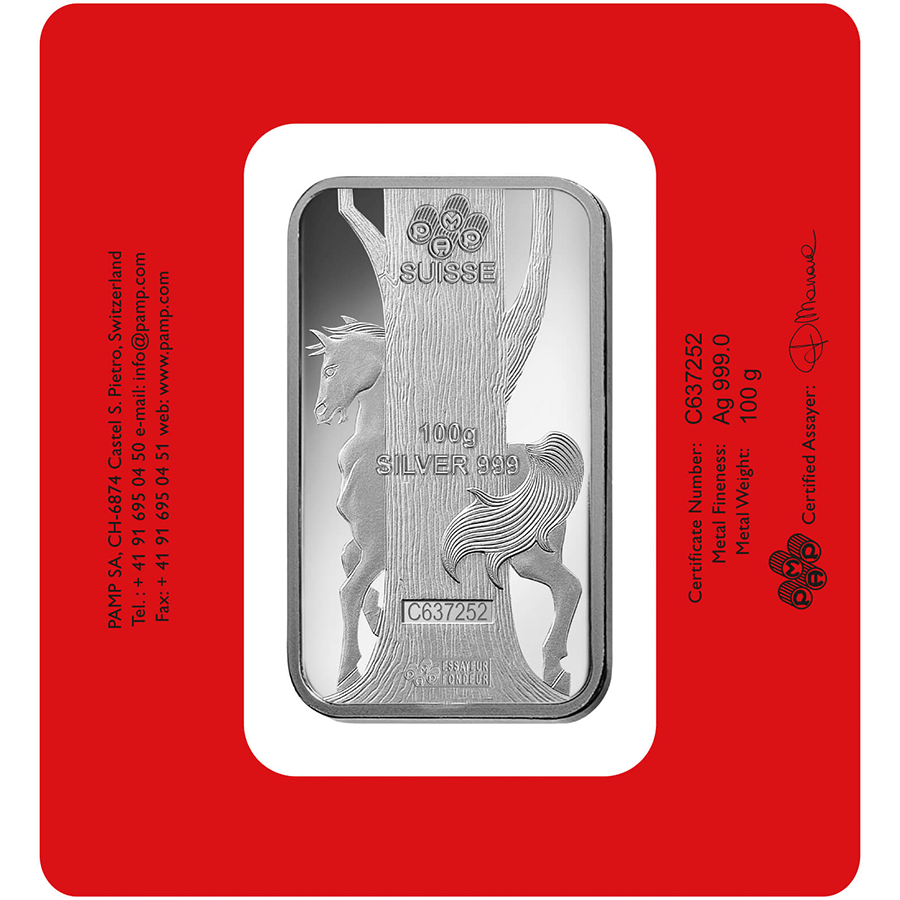 100 gram Silver Bar - PAMP Suisse Lunar Horse thumbnail 2