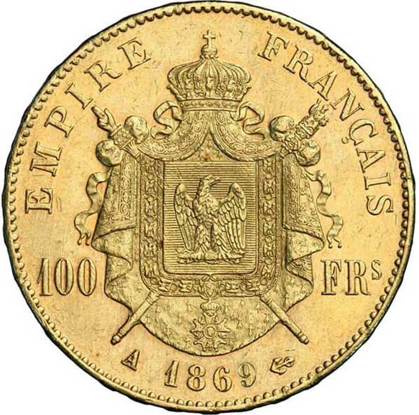 100 Francs Gold Coin - Napoleon III Tête Laurée 1869 A thumbnail 2