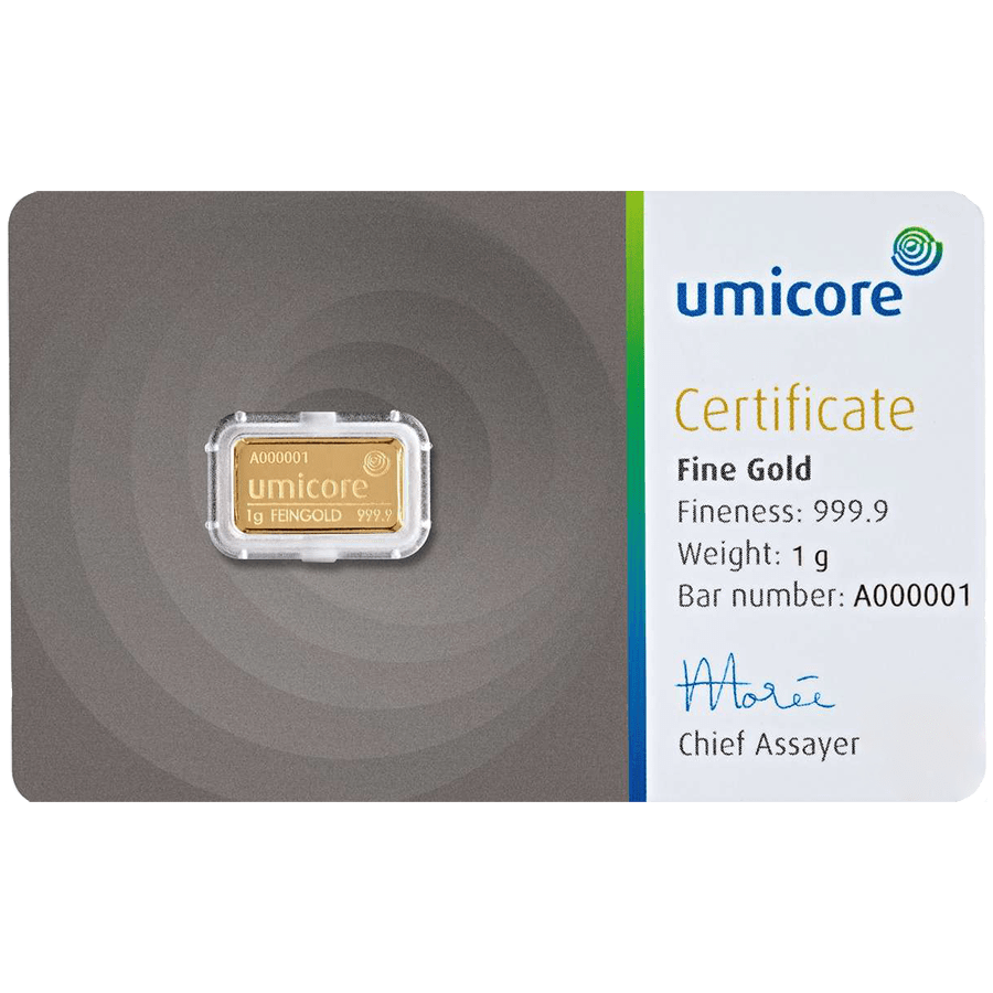 1 gram gold bar- Umicore