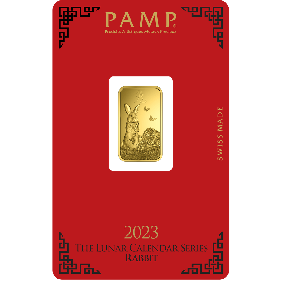 5 gram Gold Bar  - PAMP Suisse Lunar Rabbit — photo 1