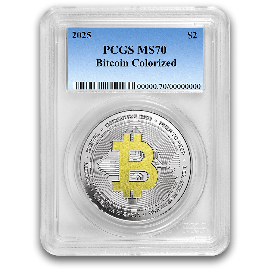1 ounce Silver Coin - MS-70 PCGS - 2025 Bitcoin Colorized — photo 1