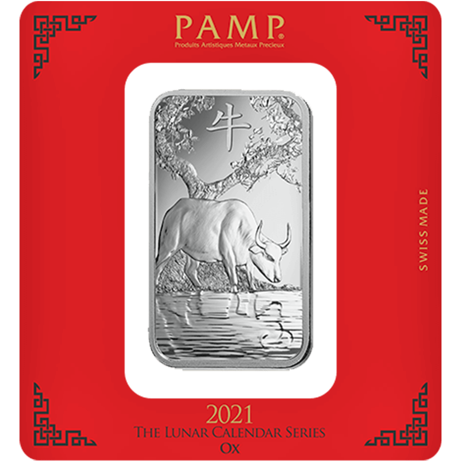 100 gram Silver Bar - PAMP Suisse Lunar Ox — photo 1