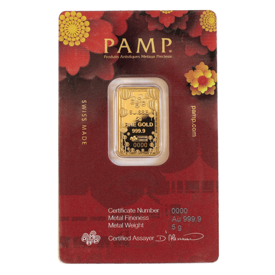 5 gram Fine Gold Bar 999.9 - PAMP Suisse Good Luck Chinese New Year  thumbnail 2
