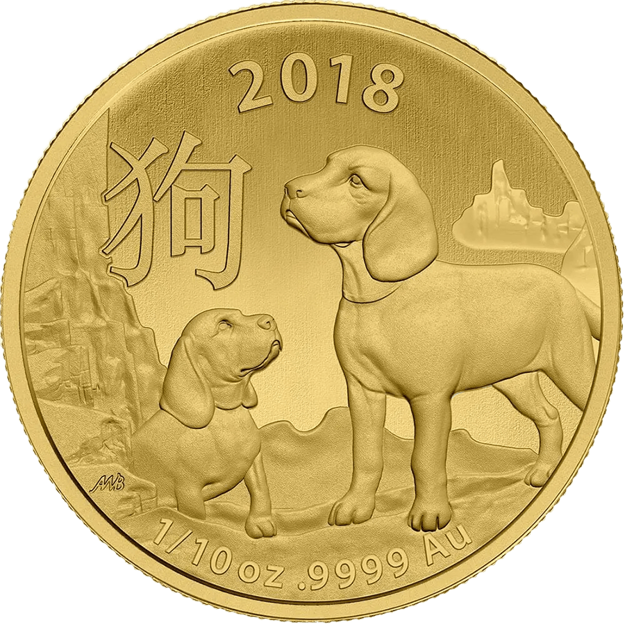 1/10 ounce Gold Coin - Lunar Dog BU 2018 — photo 1