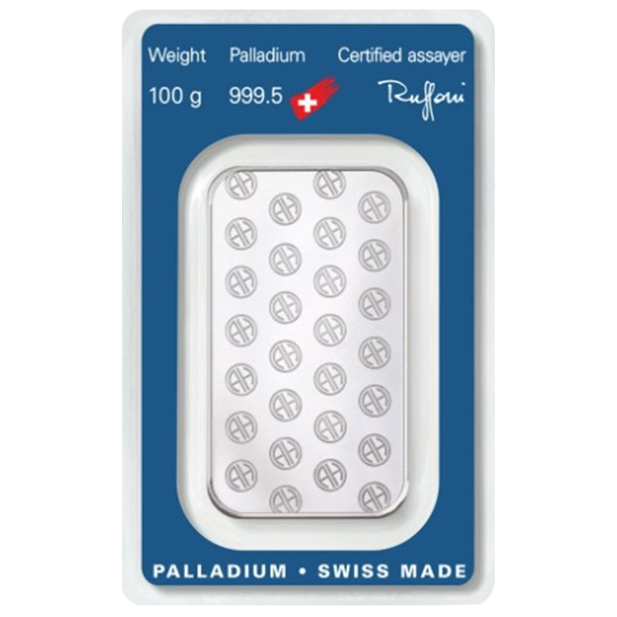 100 gram Palladium Bar - Argor-Heraeus thumbnail 2