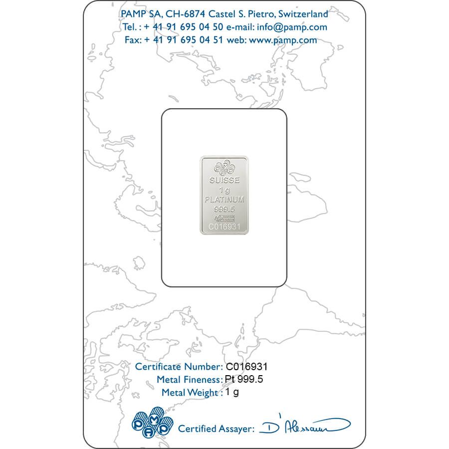 1 gram Platinum Bar - PAMP Suisse Lady Fortuna thumbnail 2