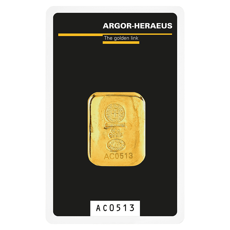 50 gram Gold Cast Bar - Argor-Heraeus thumbnail 2