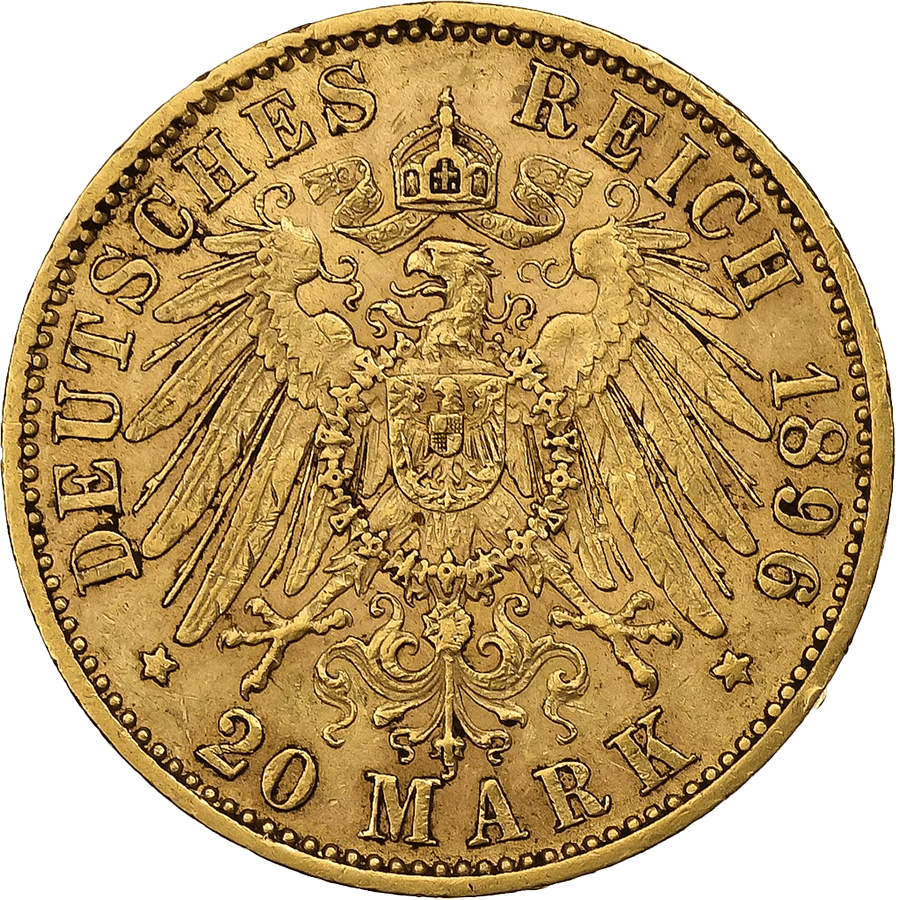 20 German Marks Gold Coin - 1894-1914 Württemberg Wilhelm II thumbnail 2