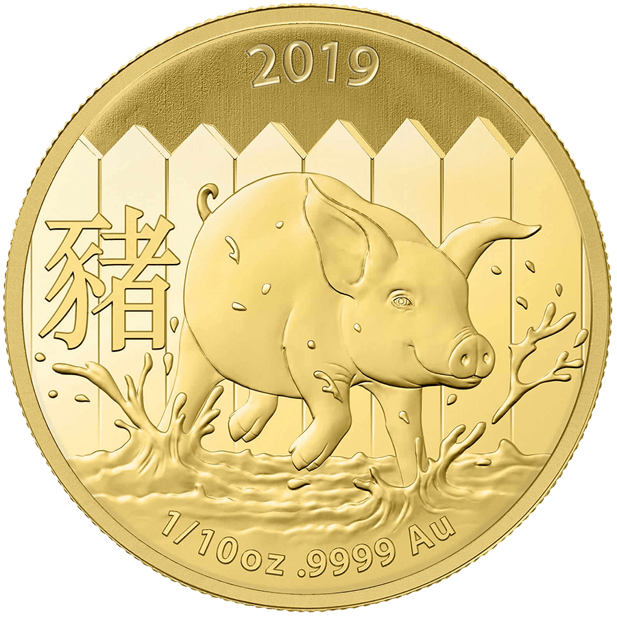 1/10 ounce Gold Coin - Lunar Pig BU 2019 — photo 1
