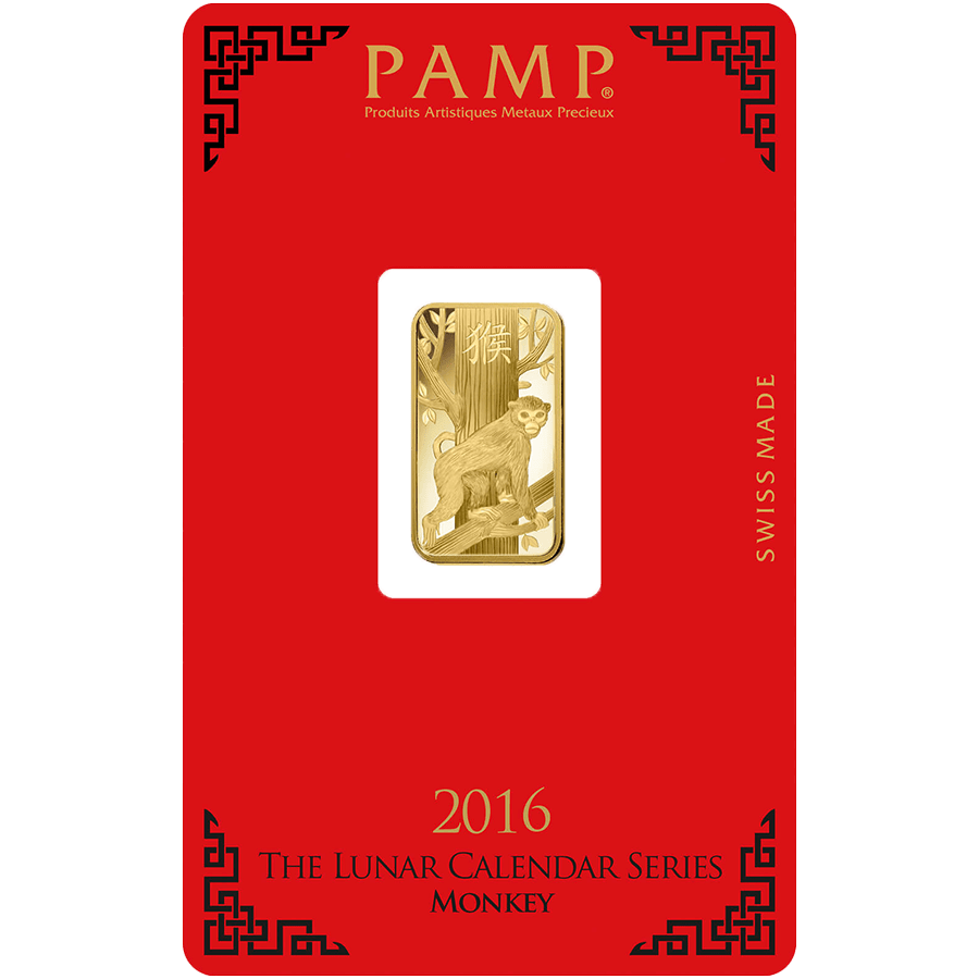 5 gram Gold Bar - PAMP Suisse Lunar Monkey — photo 1