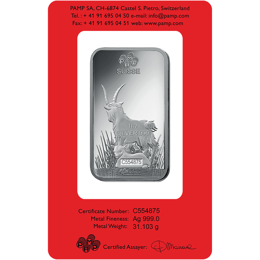 1 ounce Silver Bar - PAMP Suisse Lunar Goat thumbnail 2