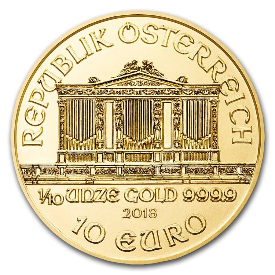 1/10 ounce Gold Coin - Philharmonic BU 2018 thumbnail 2