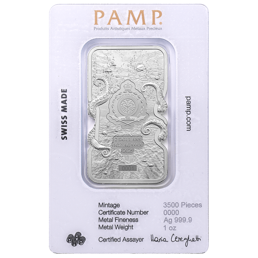 1 ounce Silver Bar - Nature's Grip Giant Octopus thumbnail 2