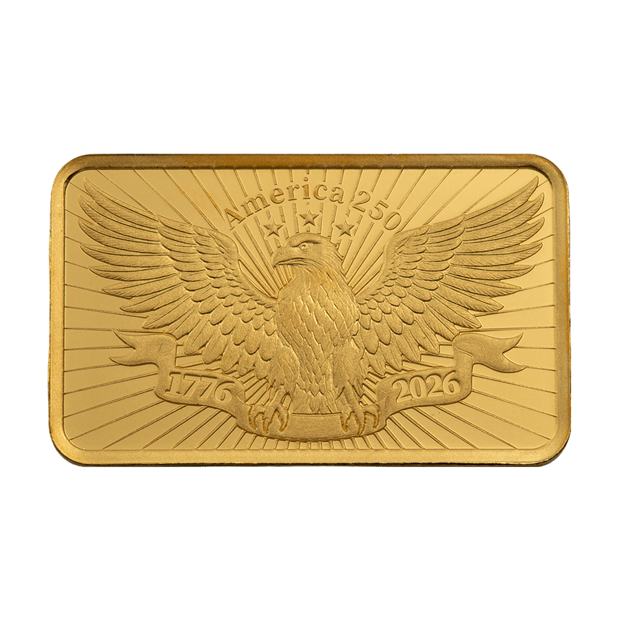 2.5 gram Gold Bar - Heraldic Bald Eagle - 250th Anniversary of the USA thumbnail 3