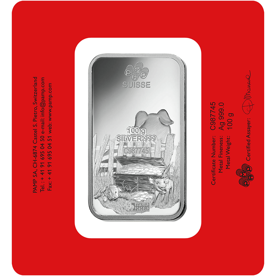 100 gram Silver Bar - PAMP Suisse Lunar Pig thumbnail 2