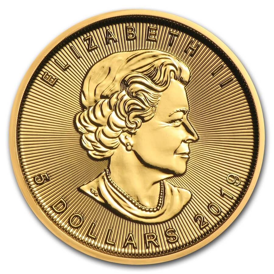 1/10 ounce Gold Coin - Maple Leaf BU 2019 thumbnail 2