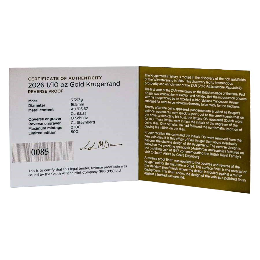1/10 ounce Gold Coin - Krugerrand Reverse Proof 2026 thumbnail 4