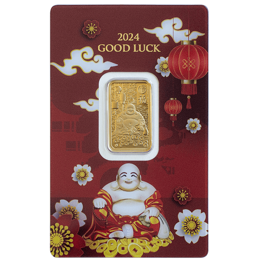 5 gram Gold Bar - Laughing Buddha - Good Luck — photo 1