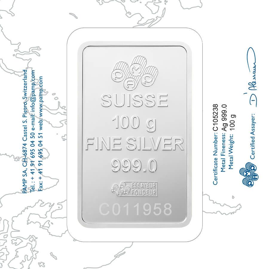 100 gram Silver Bar - PAMP Suisse Lady Fortuna thumbnail 2