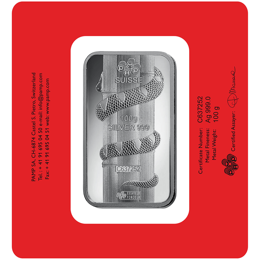 100 gram Silver Bar - PAMP Suisse Lunar Snake thumbnail 2