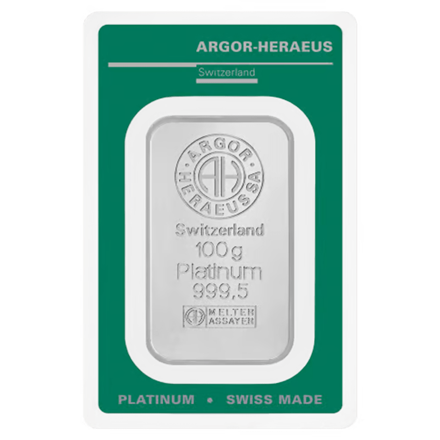 100 gram Platinum Bar - Argor-Heraeus — photo 1