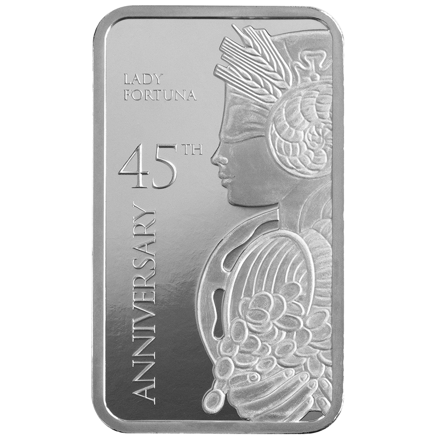 1 ounce Silver Bar - Lady Fortuna 45th Anniversary thumbnail 3