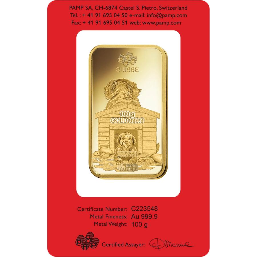 100 gram Gold Bar - PAMP Suisse Lunar Dog  thumbnail 2