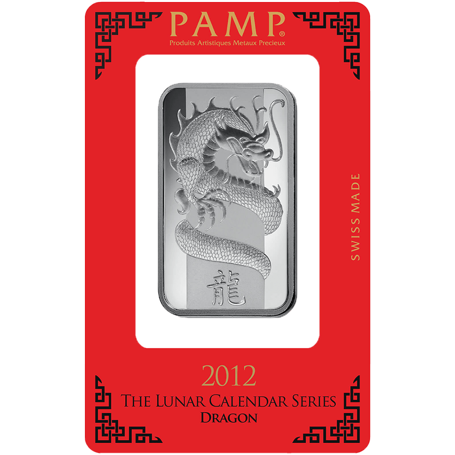 1 ounce Silver Bar - PAMP Suisse Lunar Dragon 2012 — photo 1