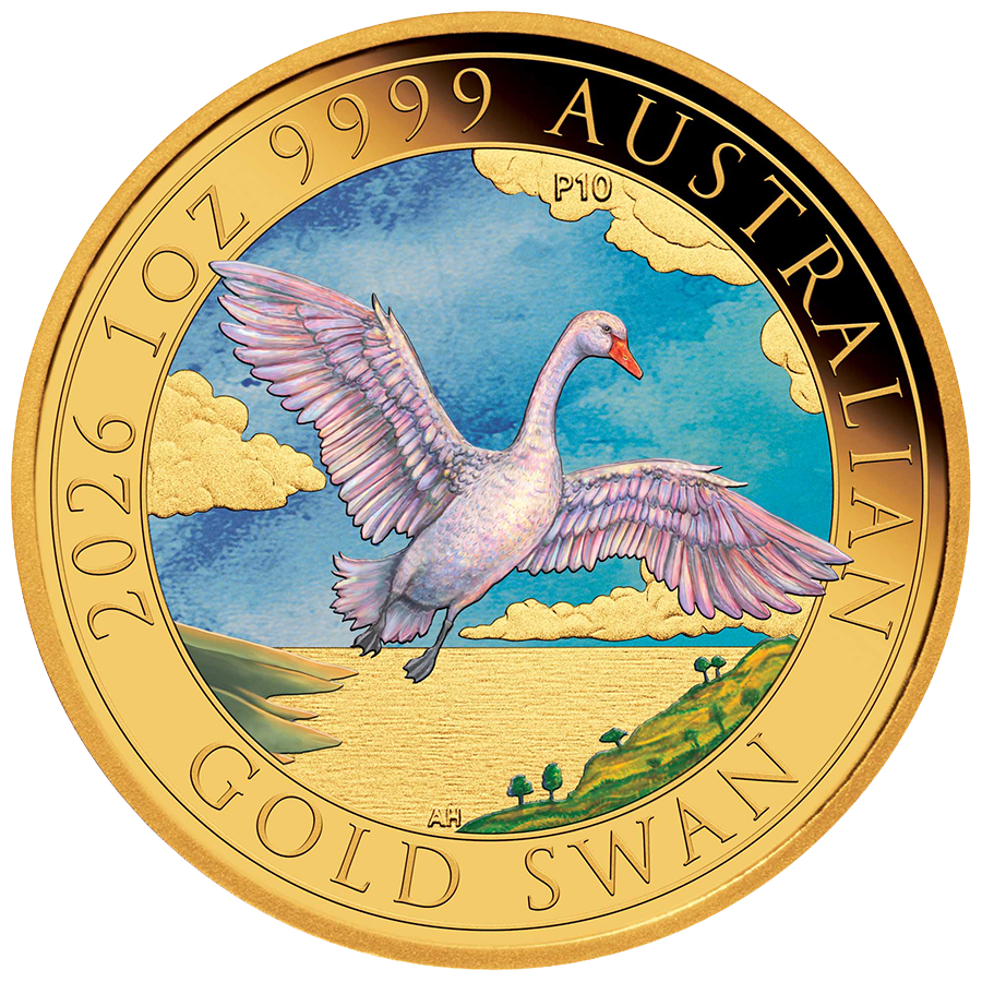 1 ounce Gold Coin - Australian Colorized Swan 10th anniversary Proof 2026   — photo 1