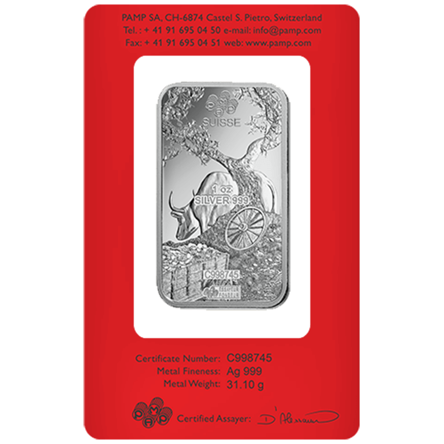 1 ounce Silver Bar - PAMP Suisse Lunar Ox thumbnail 2