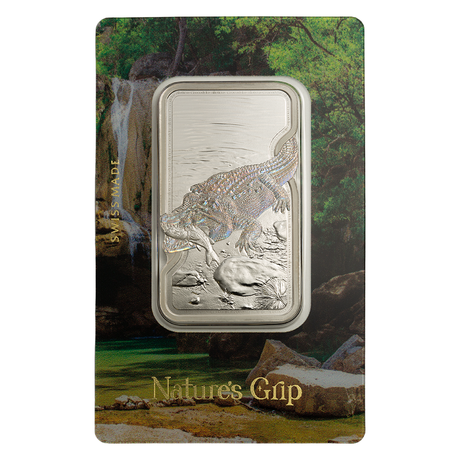 1 ounce Silver Bar - Nature's Grip - Nile Crocodile — photo 1