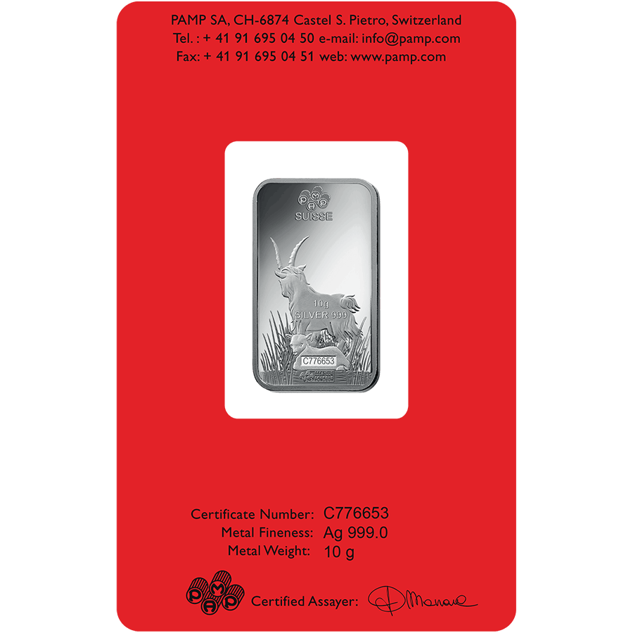10 gram Silver Bar - PAMP Suisse Lunar Goat thumbnail 2