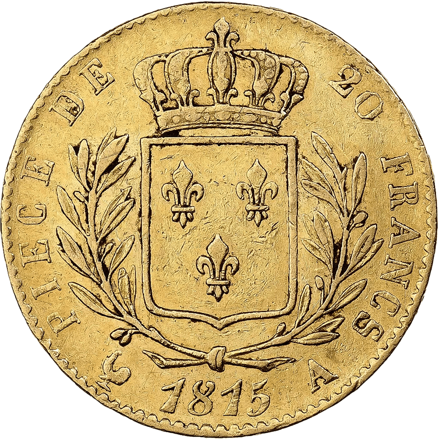 20 French Francs Gold Coin - 1814-1815 Louis XVIII thumbnail 2
