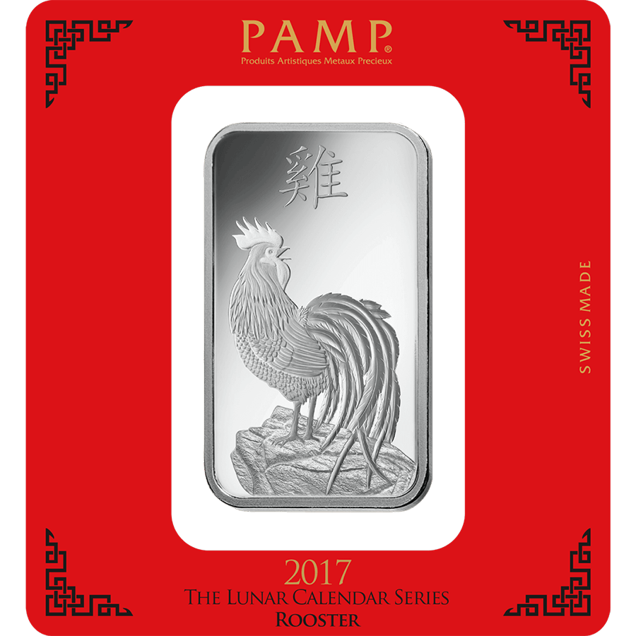 100 gram Silver Bar - PAMP Suisse Lunar Rooster — photo 1