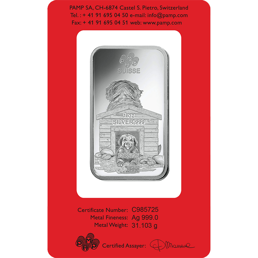 1 ounce Silver Bar - PAMP Suisse Lunar Dog thumbnail 2