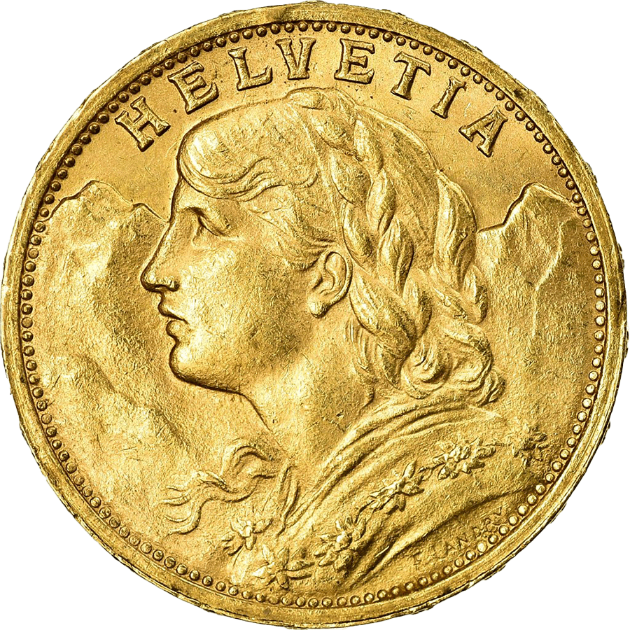 1899 Helvetia Vreneli Gold Coin - 20 Swiss Francs  — photo 1