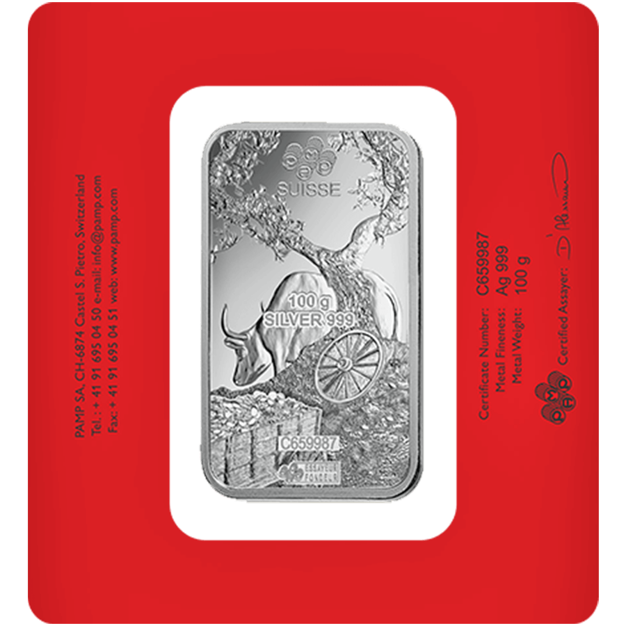 100 gram Silver Bar - PAMP Suisse Lunar Ox thumbnail 2