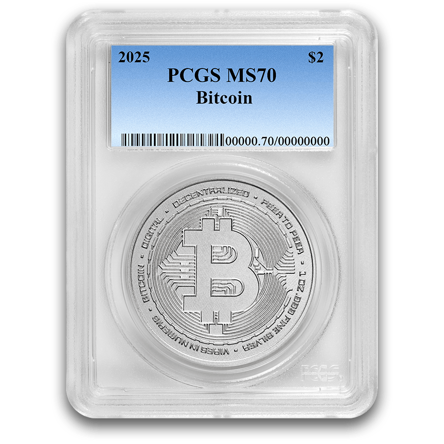1 ounce Silver Coin - MS-70 PCGS - 2025 Bitcoin — photo 1