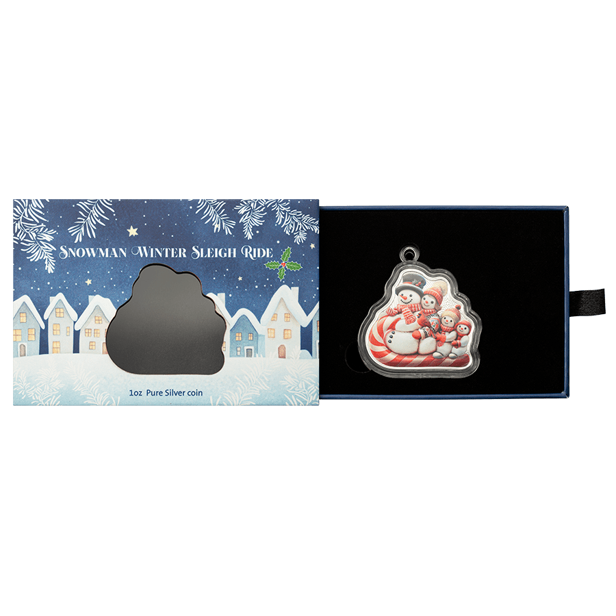 1 ounce Silver Shaped Coin - Snowman Sleigh Ride — photo 1
