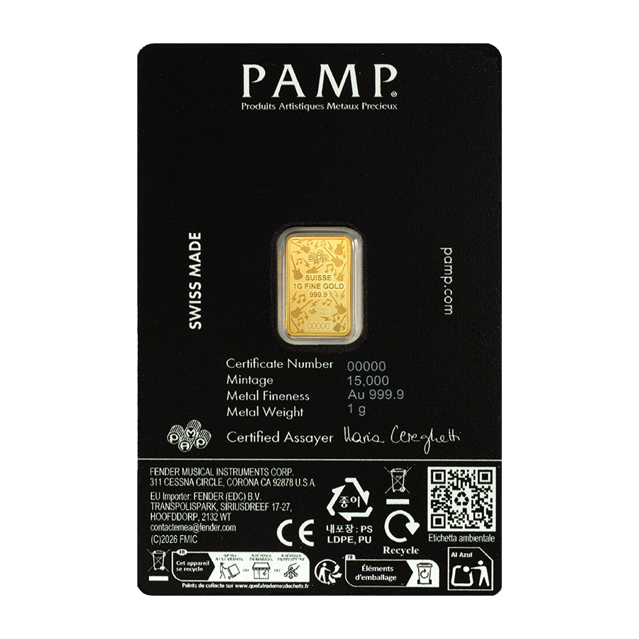 1 gram Gold Bar - Fender 80th anniversary thumbnail 2