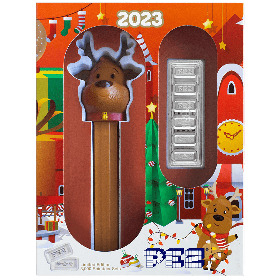 6x5 g PEZ® Reindeer Silver Wafers & Dispenser Gift Set — photo 1