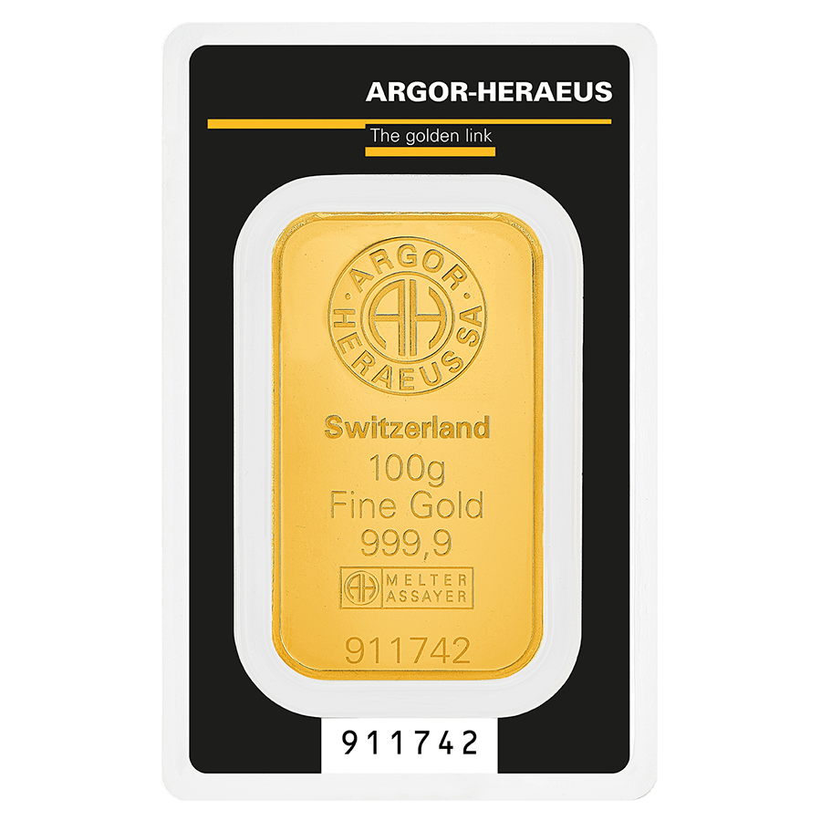 100 gram Gold Bar - Argor-Heraeus — photo 1
