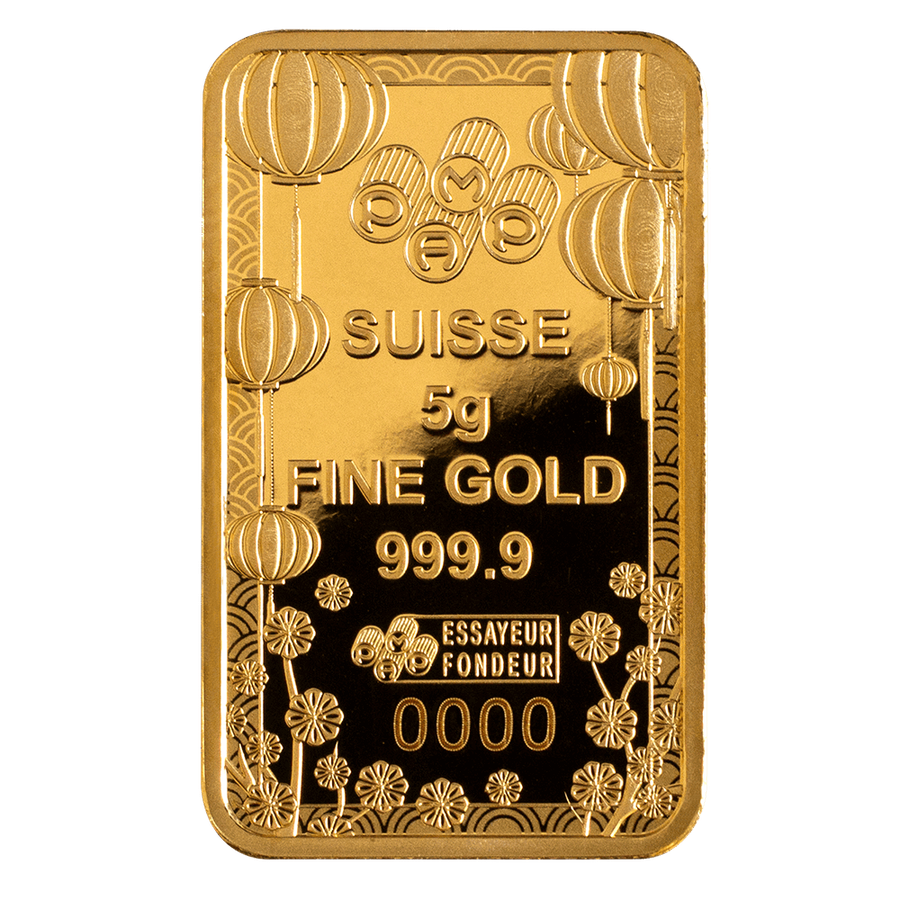 5 gram Fine Gold Bar 999.9 - PAMP Suisse Good Luck Chinese New Year  thumbnail 4