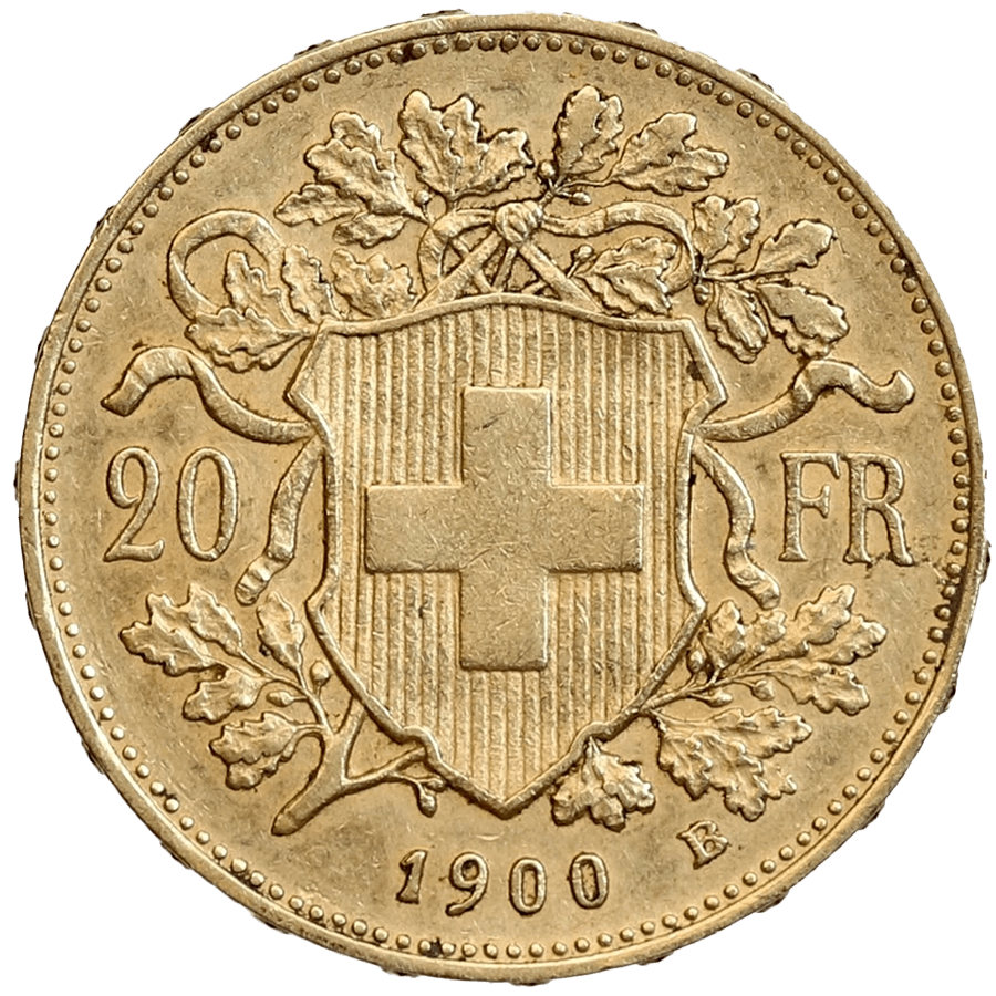 1900 Helvetia Vreneli Gold Coin - 20 Swiss Francs  thumbnail 2
