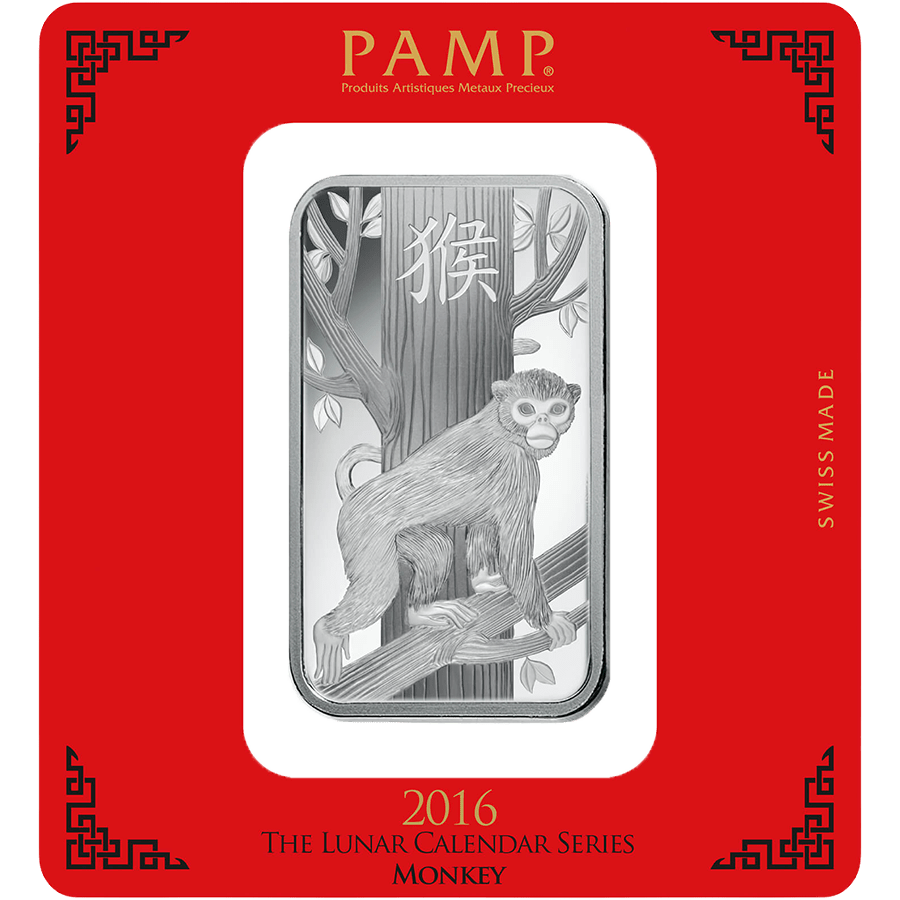 100 gram Silver Bar - PAMP Suisse Lunar Monkey  — photo 1