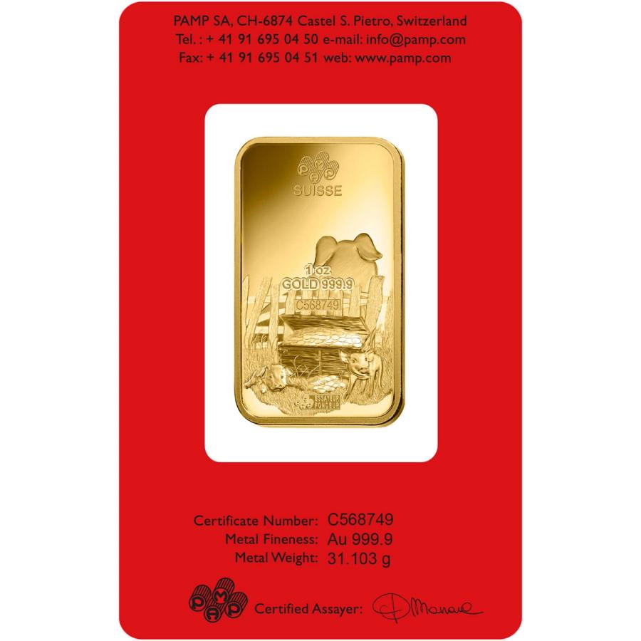 1 ounce Gold Bar - PAMP Suisse Lunar Pig thumbnail 2