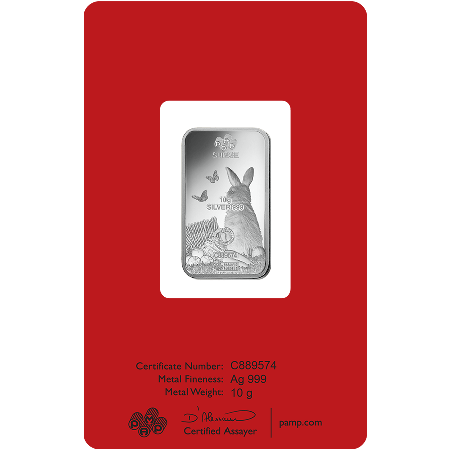 10 gram Silver Bar - PAMP Suisse Lunar Rabbit thumbnail 2