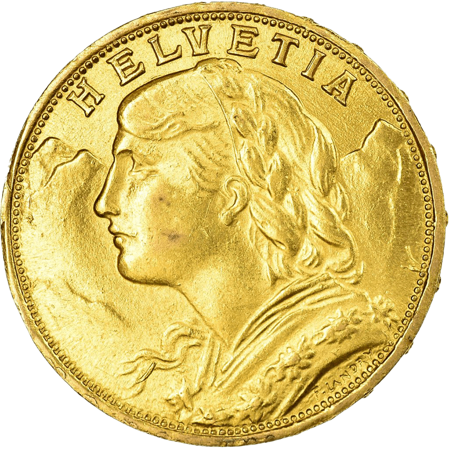 1922 Helvetia Vreneli  Gold Coin - 20 Swiss Francs — photo 1